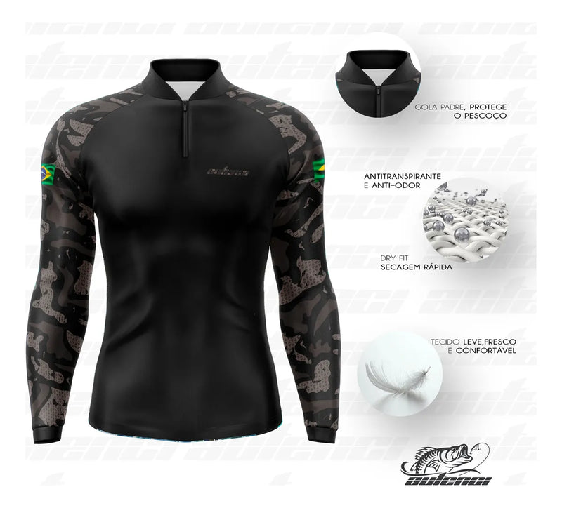 Camisa Camiseta Blusa Pesca Proteção Solar Uv50 Camuflada