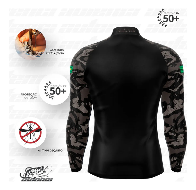 Camisa Camiseta Blusa Pesca Proteção Solar Uv50 Camuflada