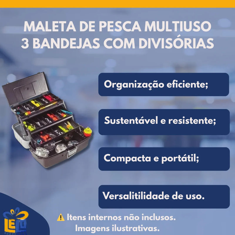 Maleta Pesca Caixa Multiuso 3 Bandejas Com Divisórias Traia